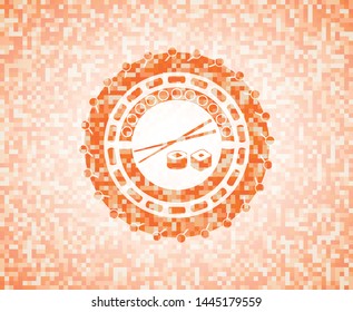 sushi icon inside orange mosaic emblem