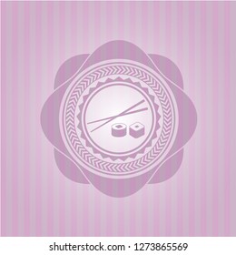 sushi icon inside pink emblem. Retro