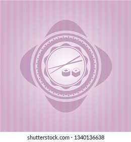 sushi icon inside pink emblem. Vintage.