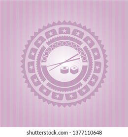 sushi icon inside pink emblem. Vintage.