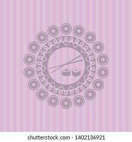 sushi icon inside pink emblem
