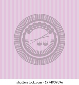sushi icon inside pink icon or emblem. Flat design. 