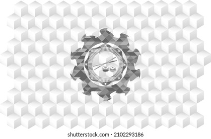 icono sushi dentro de un emblema gris realista con fondo blanco cubo. 