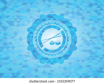 sushi icon inside realistic light blue mosaic emblem