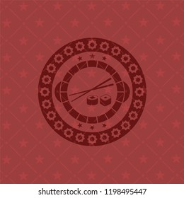 sushi icon inside realistic red emblem