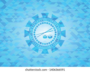 sushi icon inside realistic sky blue mosaic emblem