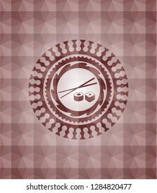 sushi icon inside red badge with geometric background. Seamless.