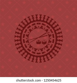 sushi icon inside red emblem