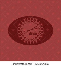 sushi icon inside red emblem