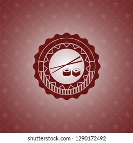 sushi icon inside red emblem. Retro