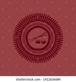 sushi icon inside red emblem. Retro