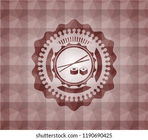 sushi icon inside red polygonal badge. Seamless.