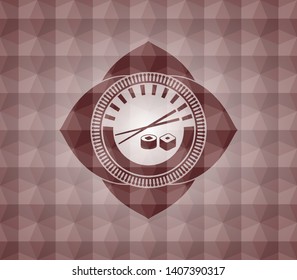 sushi icon inside red polygonal badge. Seamless.