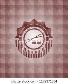 sushi icon inside red seamless polygonal badge.