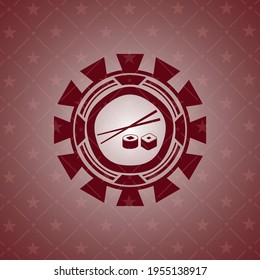 sushi icon inside retro red emblem. 