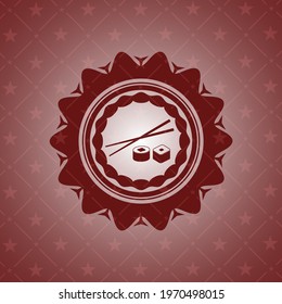 sushi icon inside retro red emblem. 