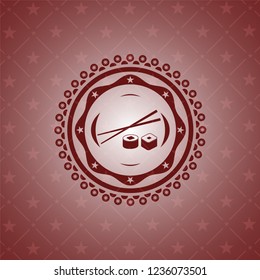 sushi icon inside retro style red emblem