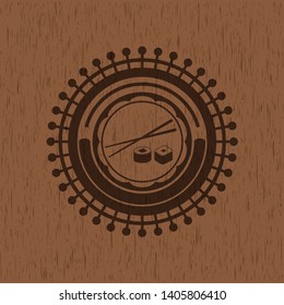 sushi icon inside retro style wooden emblem