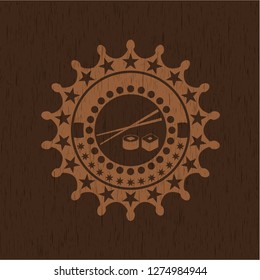 sushi icon inside retro wood emblem