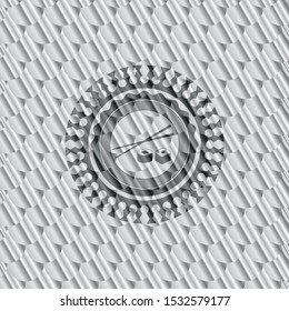 sushi icon inside silver color emblem. Scales pattern. Vector Illustration. Detailed.