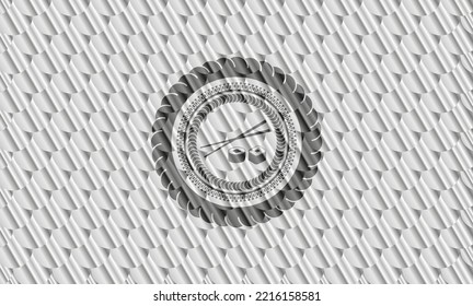 sushi icon inside silver emblem. Scales pattern. Vector Illustration. Detailed. 