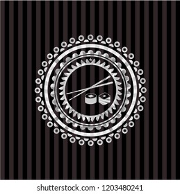 sushi icon inside silver shiny badge