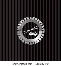 sushi icon inside silver shiny badge