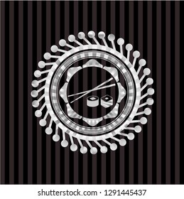 sushi icon inside silver shiny emblem