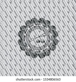 sushi icon inside silver shiny badge. Scales pattern. Vector Illustration. Detailed.
