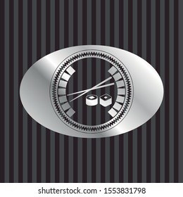 sushi icon inside silver shiny emblem