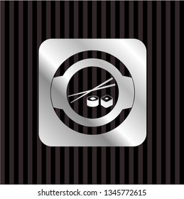 sushi icon inside silvery shiny emblem
