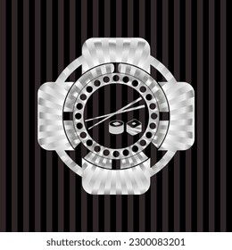 sushi icon inside silvery shiny badge. 