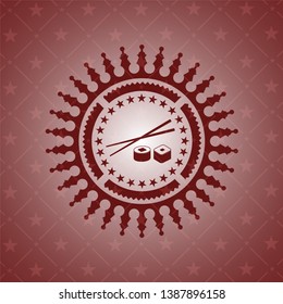 sushi icon inside vintage red emblem