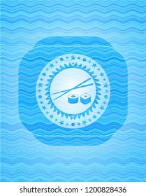 sushi icon inside water wave badge.