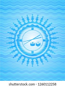 sushi icon inside water wave concept badge background.