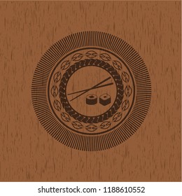 sushi icon inside wood emblem. Retro