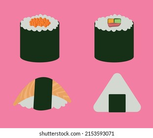 Sushi icon isolated on a pink background. vector illustration