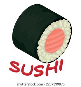 Sushi icon isometric vector. Traditional japanese dish sushi roll with salmon. Food concept, healthy nutrition