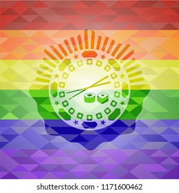 sushi icon on mosaic background with the colors of the LGBT flag