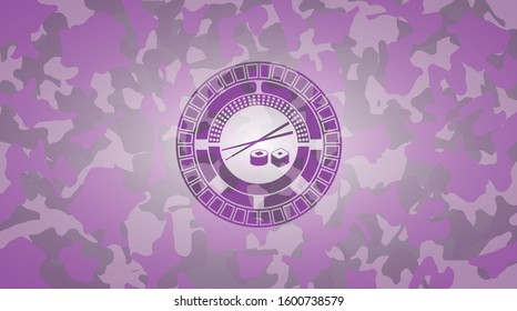 sushi icon on pink and purple camo texture