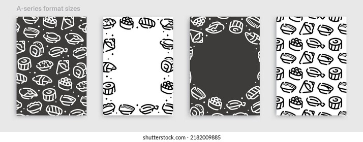 Sushi icon pattern background for graphic design.A-size vertical vector template set.