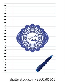sushi icon with pen strokes. Blue ink. Vector Illustration. Detailed. 