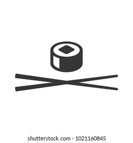 Sushi Icon. Roll and Chopsticks Sign on White Background. Vector