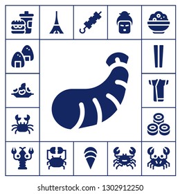  sushi icon set. 17 filled sushi icons.  Simple modern icons about  - Fast food, Onigiri, Rice, Shrimp, Crab, Chopsticks, Kimono, Sushi, Lobster, Tokyo, Brochette, Clam, Geisha