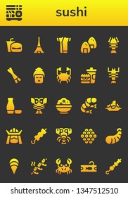 sushi icon set. 26 filled sushi icons.  Simple modern icons about  - Fast food, Sushi, Tokyo, Kimono, Onigiri, Lobster, Chopsticks, Geisha, Crab, Sake, Rice, Shrimp, Samurai, Brochette