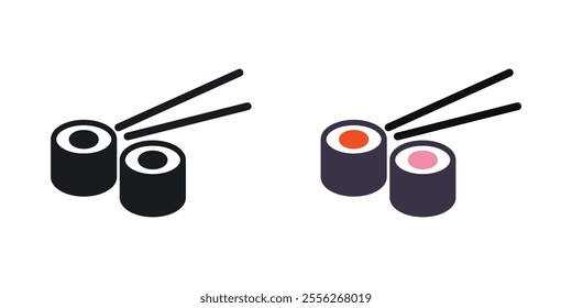Sushi icon set in black and colored versions.
