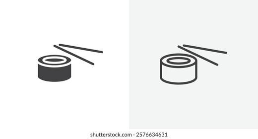 Sushi icon set in black flat solid and outlined style.