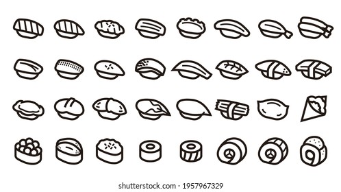 Sushi Icon Set (Bold outline version)