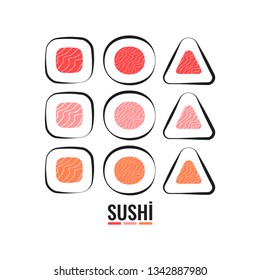 Sushi icon set design with sushi roll. Vector illustration.