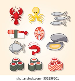 Sushi icon set. Flat design.